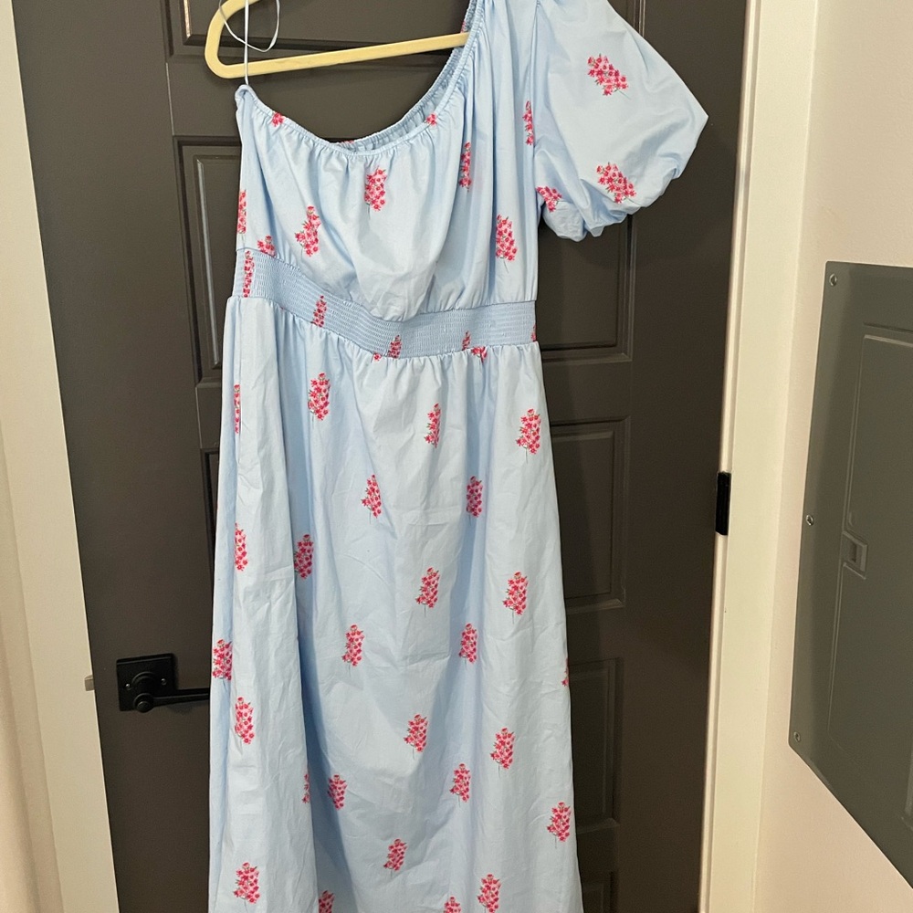 Light Blue Dress with Pink Floral Pattern